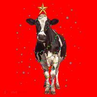 Funny Festive Christmas Lights Cow Santa Hat thumb 1