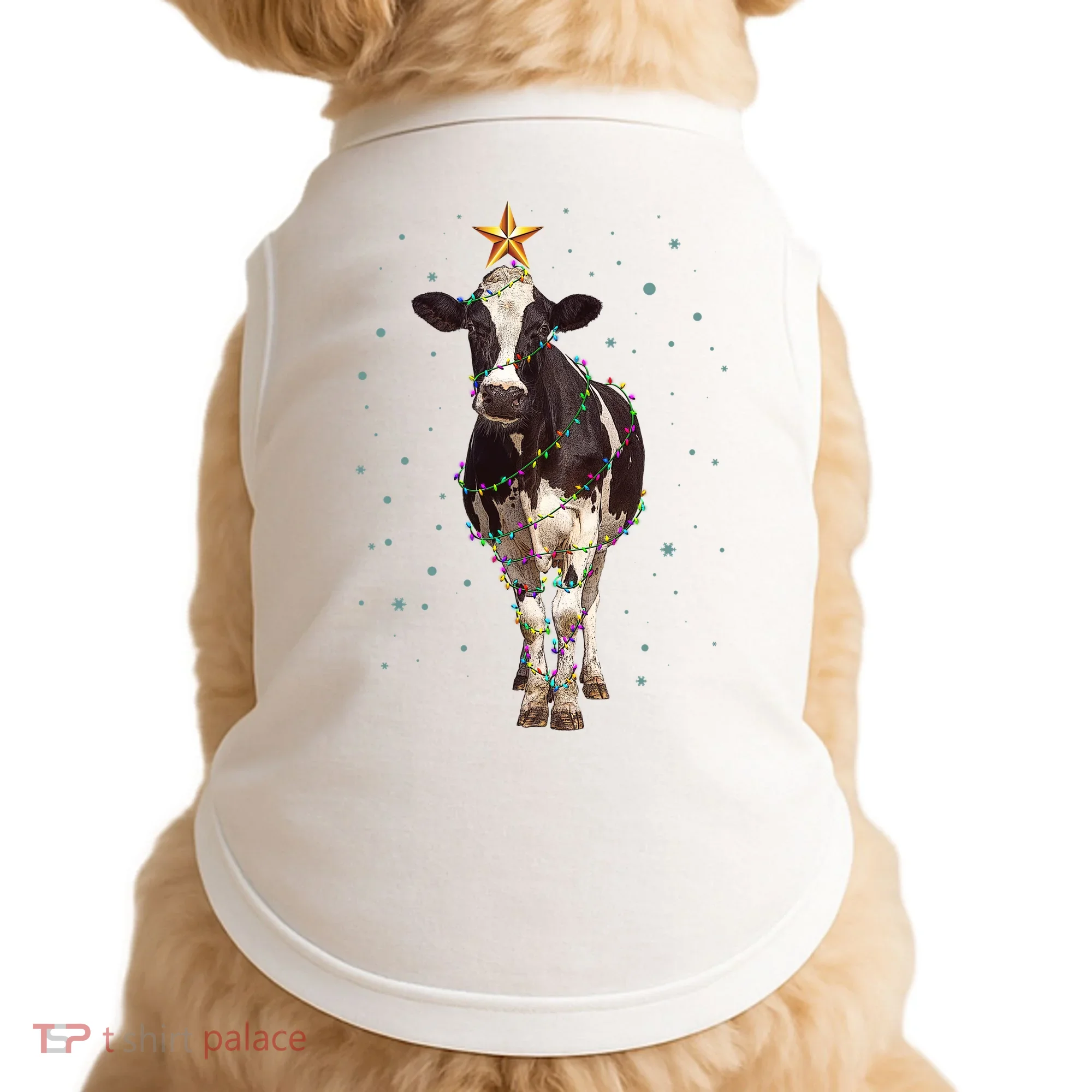 Funny Festive Christmas Lights Cow Doggie Tank