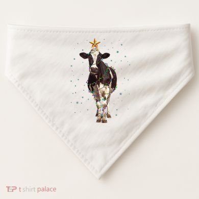 Funny Festive Christmas Lights Cow USA-Made Doggie Bandana