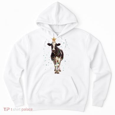 Funny Festive Christmas Lights Cow Hoodie