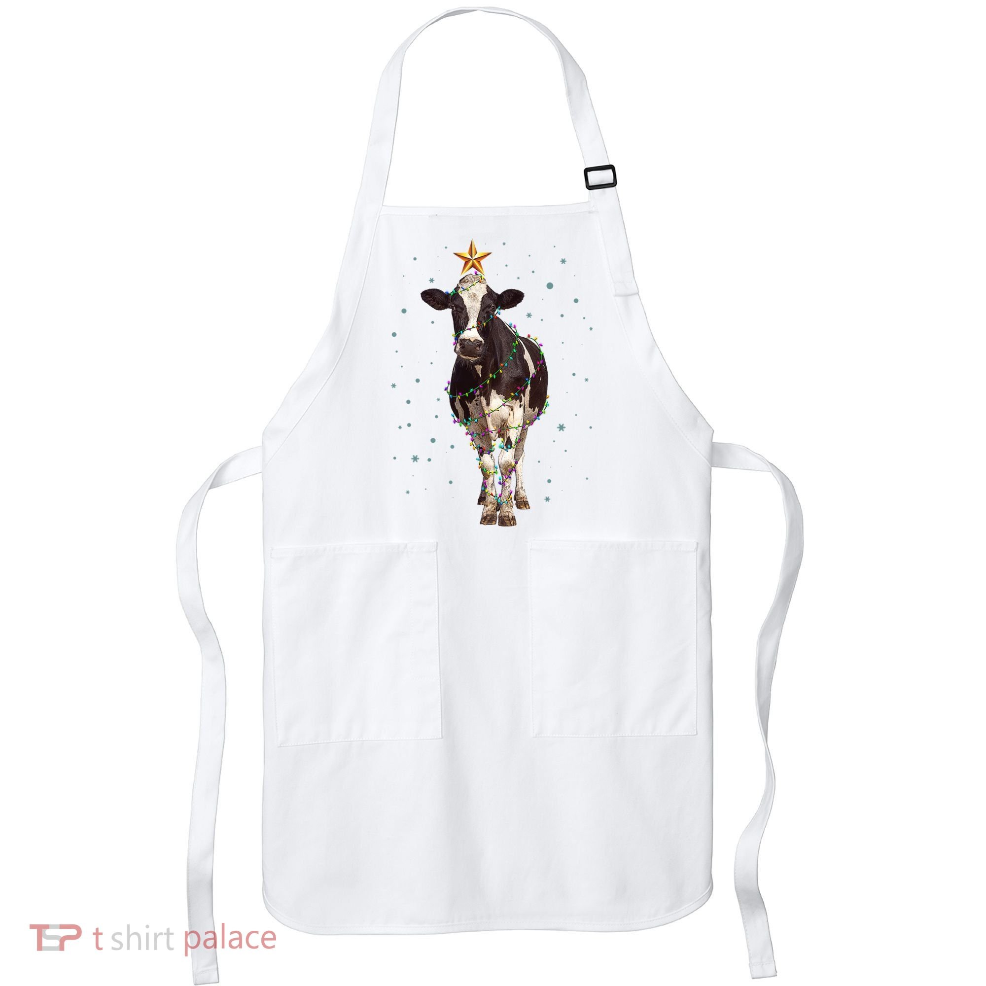 Funny Festive Christmas Lights Cow Apron