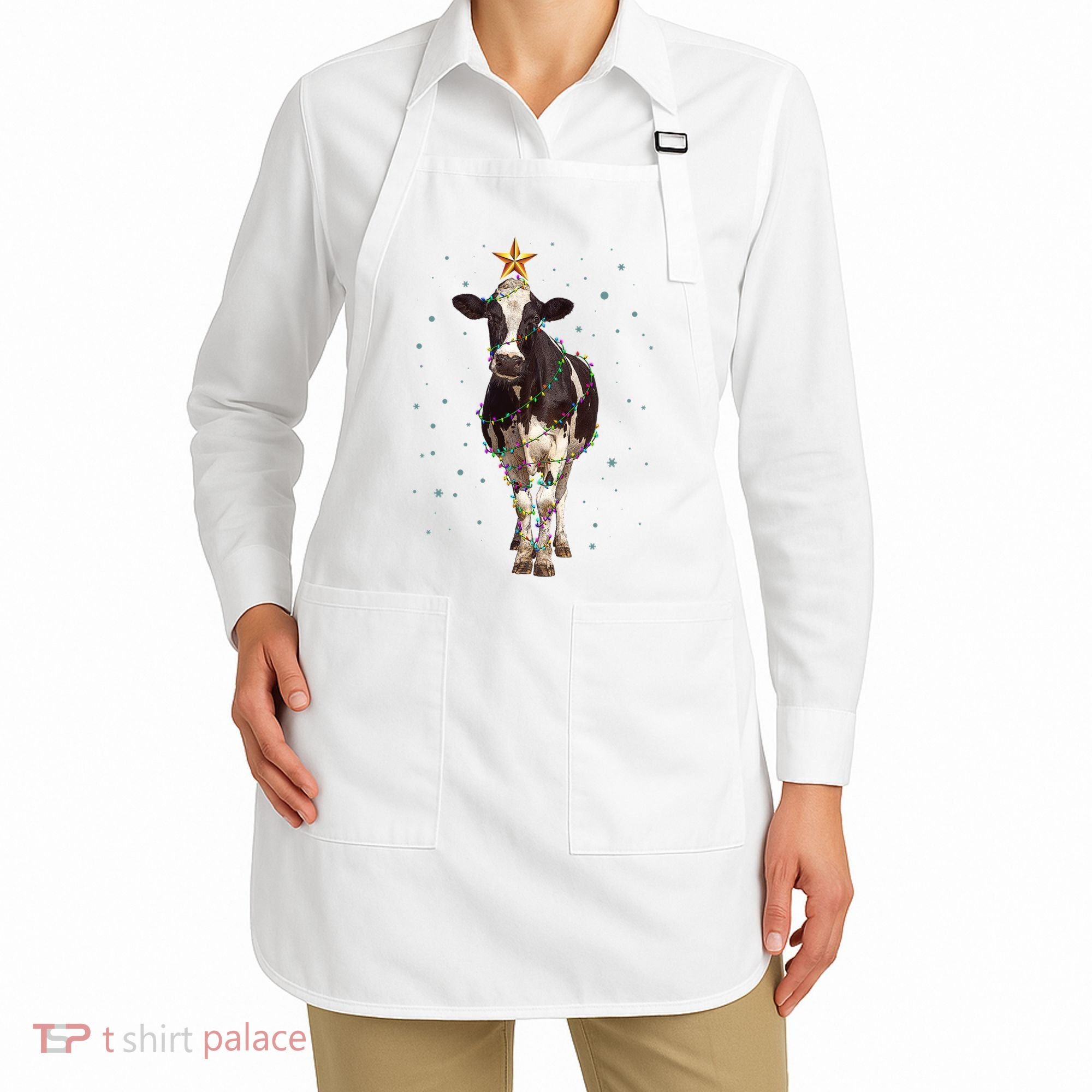 Funny Festive Christmas Lights Cow Apron