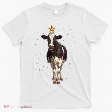 Funny Festive Christmas Lights Cow T-Shirt