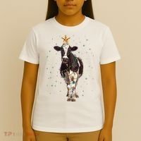 Funny Festive Christmas Lights Cow T-Shirt thumb 4