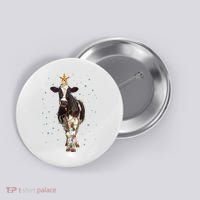 Funny Festive Christmas Lights Cow Button thumb 0