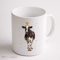 Funny Festive Christmas Lights Cow Coffee Mug thumb 1
