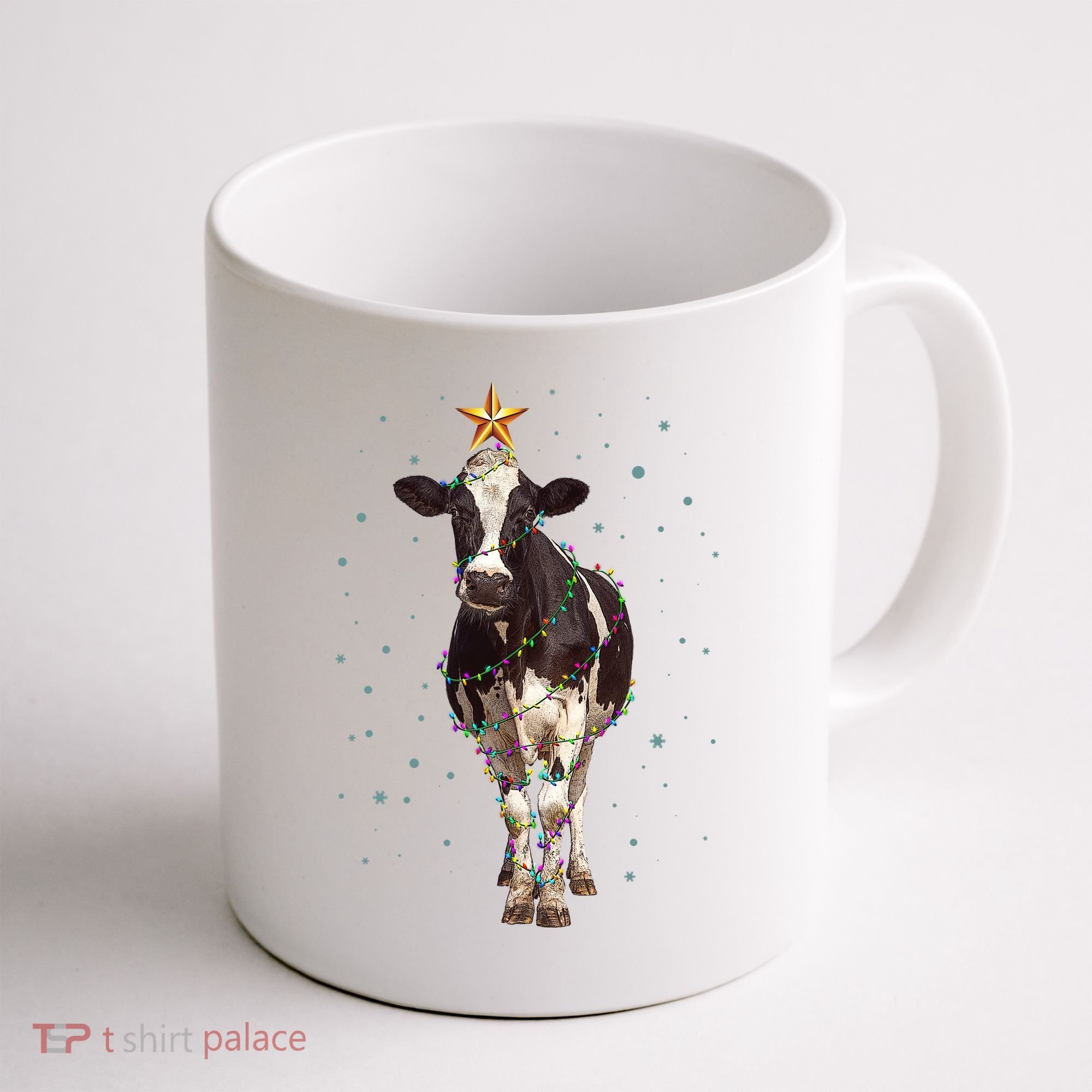 Funny Festive Christmas Lights Cow Coffee Mug