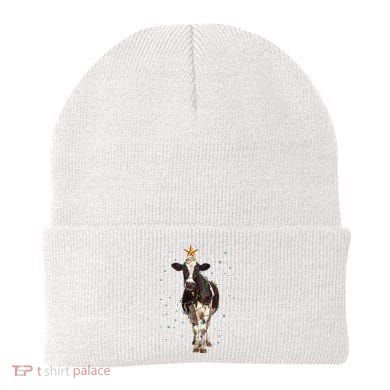 Funny Festive Christmas Lights Cow Beanie