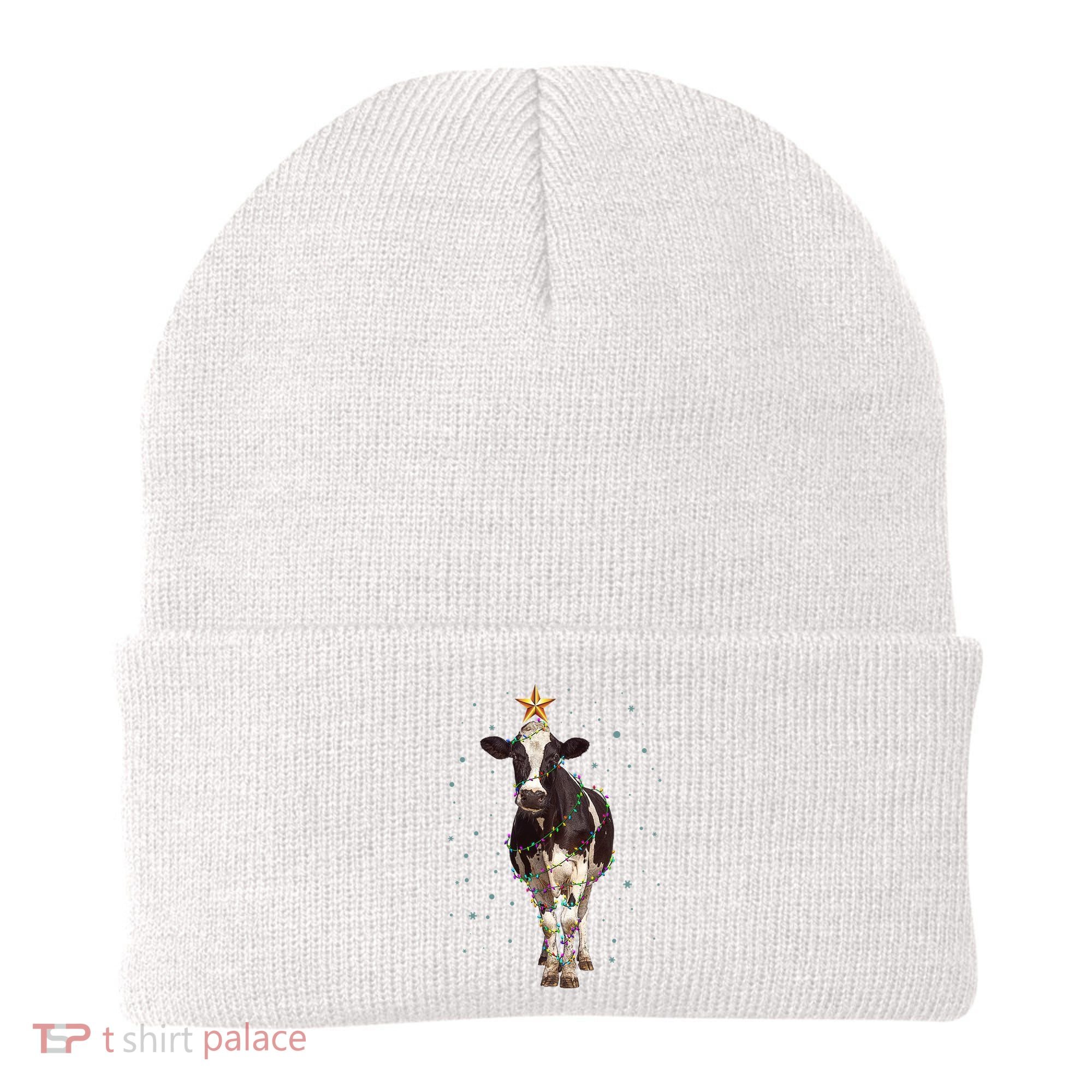 Funny Festive Christmas Lights Cow Beanie