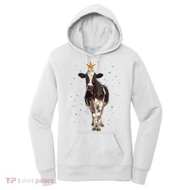 Funny Festive Christmas Lights Cow Women's Hoodie