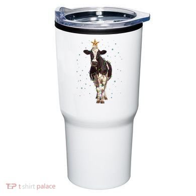 Funny Festive Christmas Lights Cow Tumbler