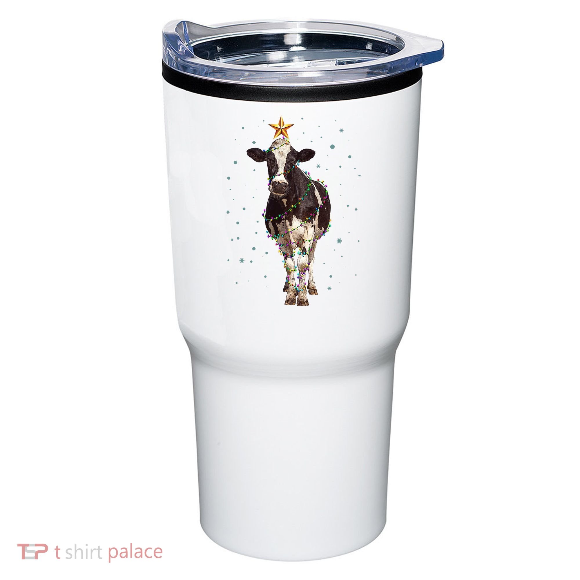 Funny Festive Christmas Lights Cow Tumbler