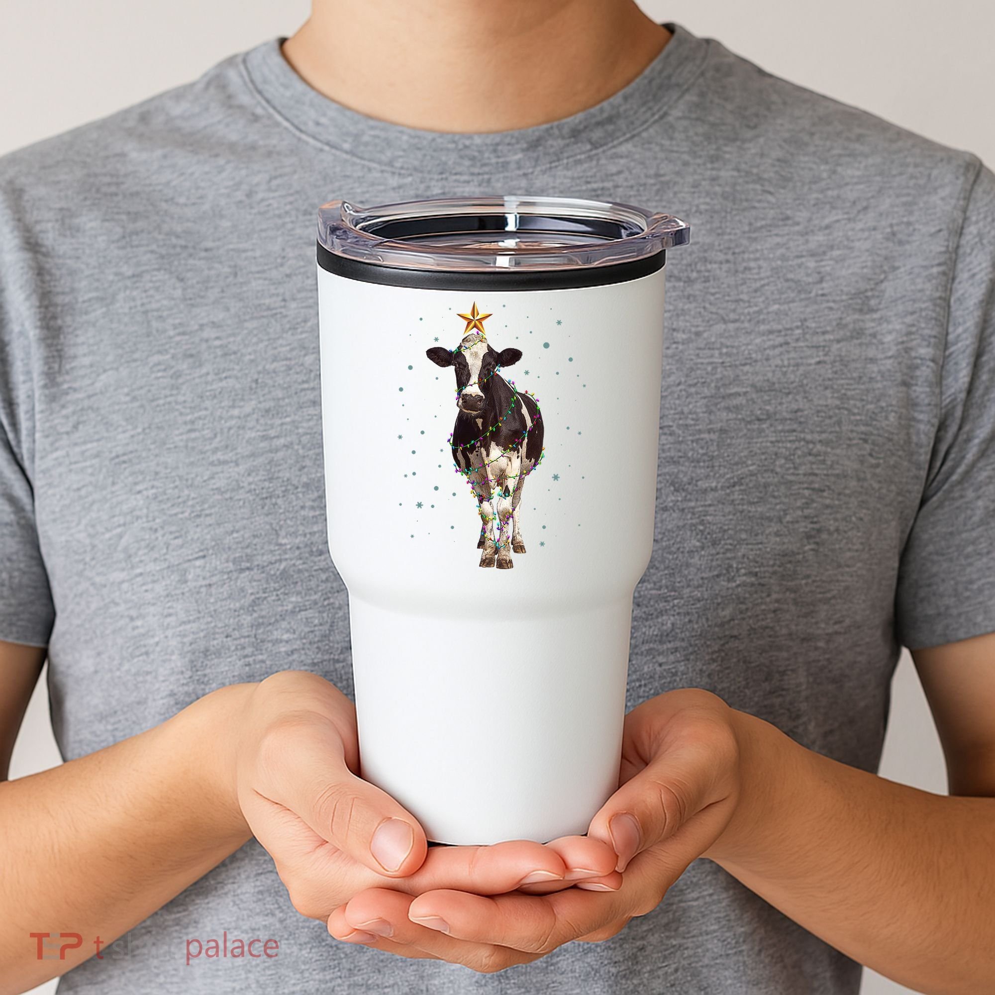 Funny Festive Christmas Lights Cow Tumbler