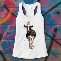 Funny Festive Christmas Lights Cow Women's Tank Top thumb 3