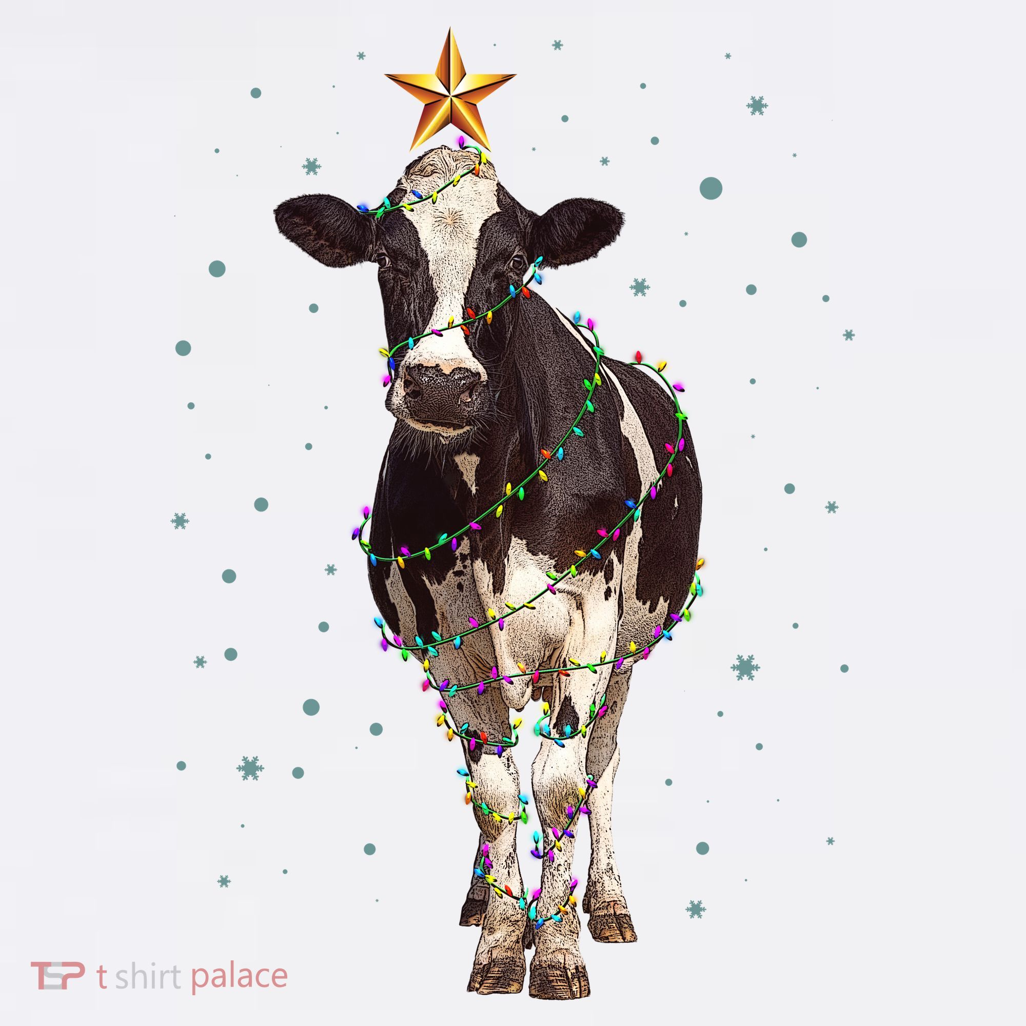 Funny Festive Christmas Lights Cow Women's Tank Top