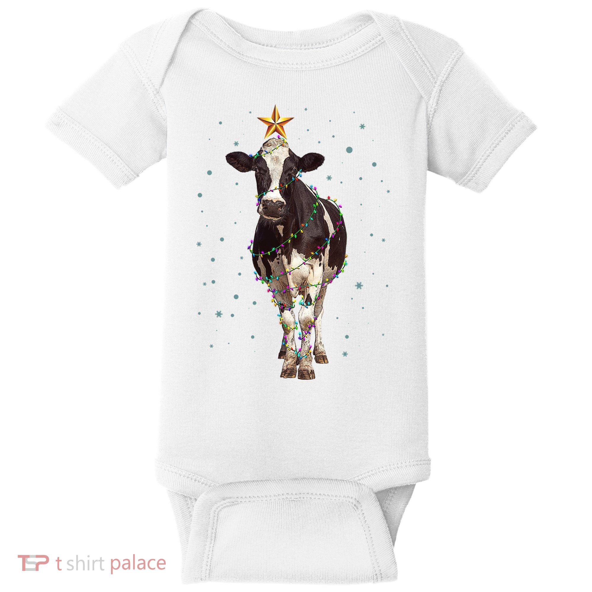Funny Festive Christmas Lights Cow Baby Bodysuit