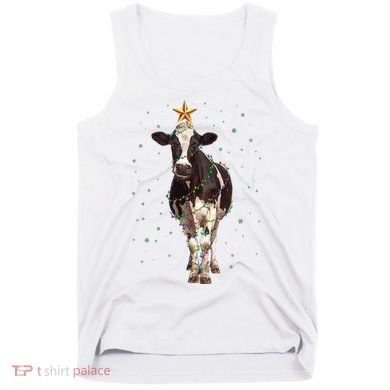 Funny Festive Christmas Lights Cow Tank Top