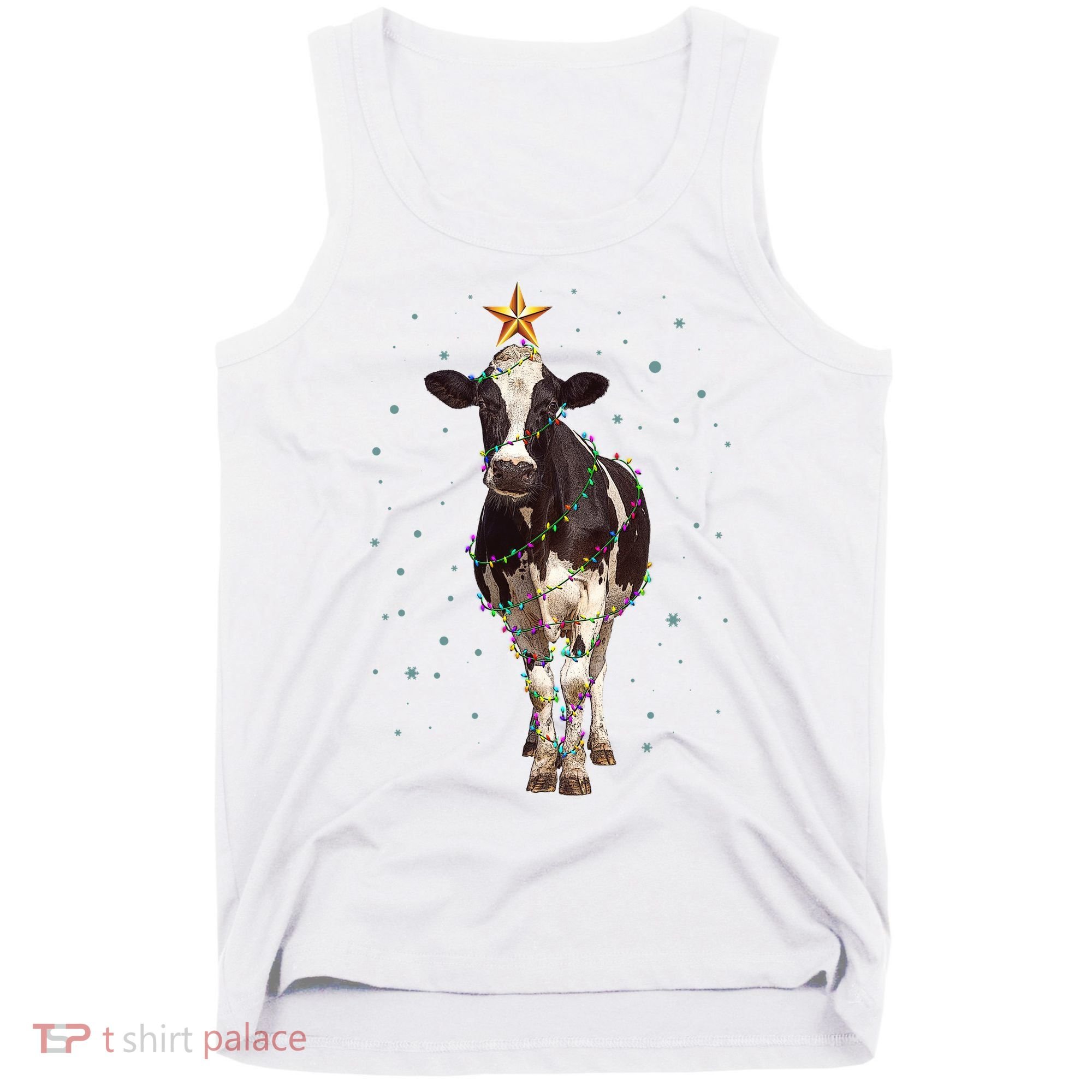 Funny Festive Christmas Lights Cow Tank Top