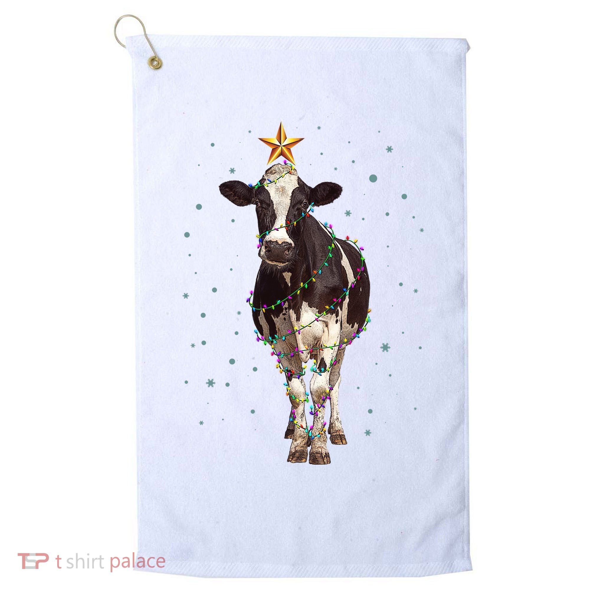 Funny Festive Christmas Lights Cow Golf Towel