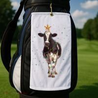 Funny Festive Christmas Lights Cow Golf Towel thumb 2
