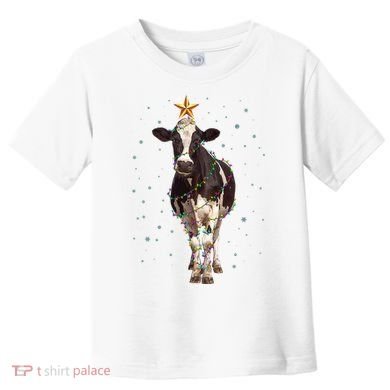 Funny Festive Christmas Lights Cow Toddler T-Shirt