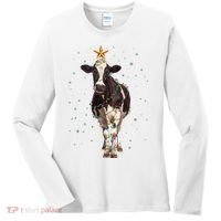 Funny Festive Christmas Lights Cow Women's Long Sleeve Shirt thumb 0