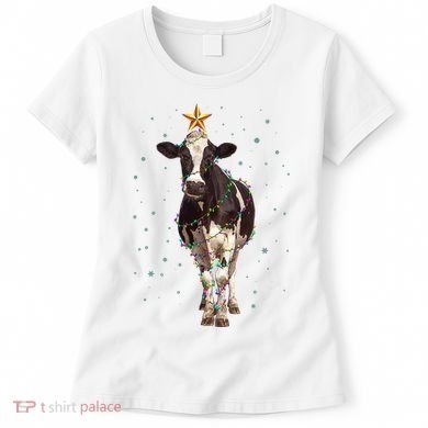 Funny Festive Christmas Lights Cow Women's T-Shirt