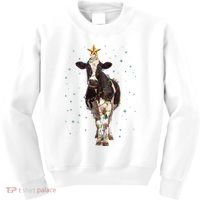 Funny Festive Christmas Lights Cow Kids Sweatshirt thumb 0