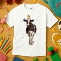 Funny Festive Christmas Lights Cow Kids T-Shirt thumb 3