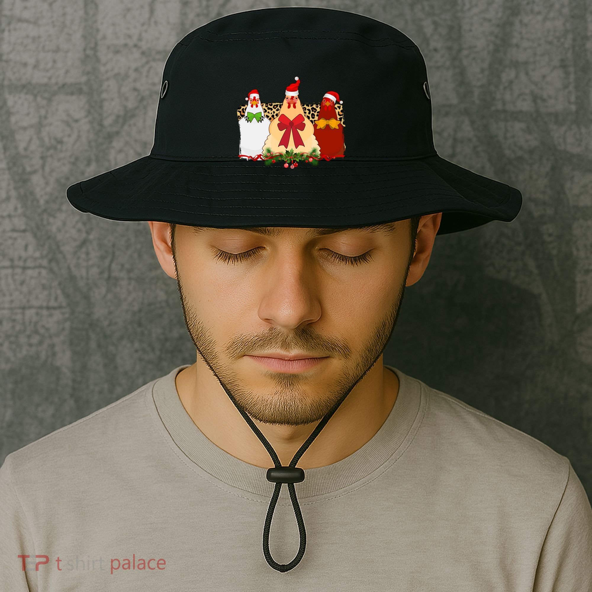 Funny Festive Christmas Chickens Bucket Hat