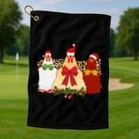 Funny Festive Christmas Chickens Golf Towel thumb 1