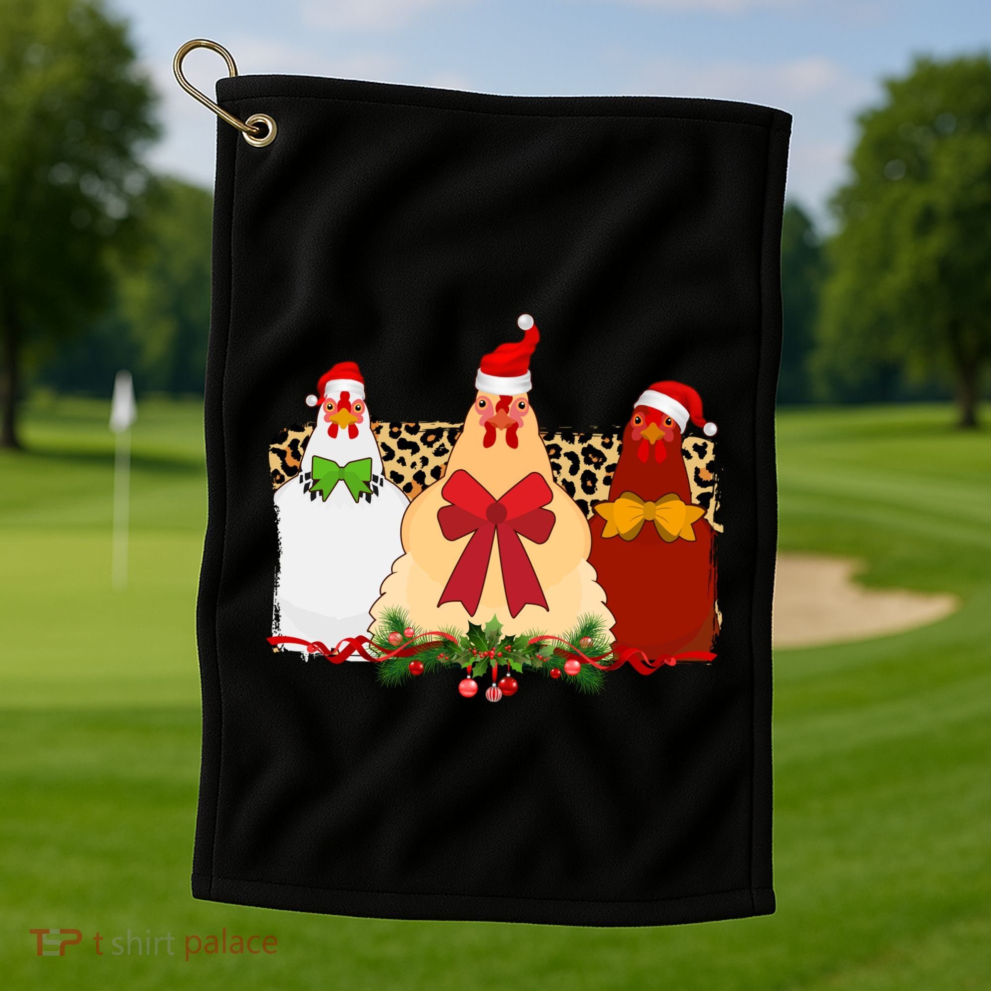 Funny Festive Christmas Chickens Golf Towel