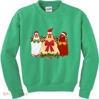 Funny Festive Christmas Chickens Kids Sweatshirt thumb 0