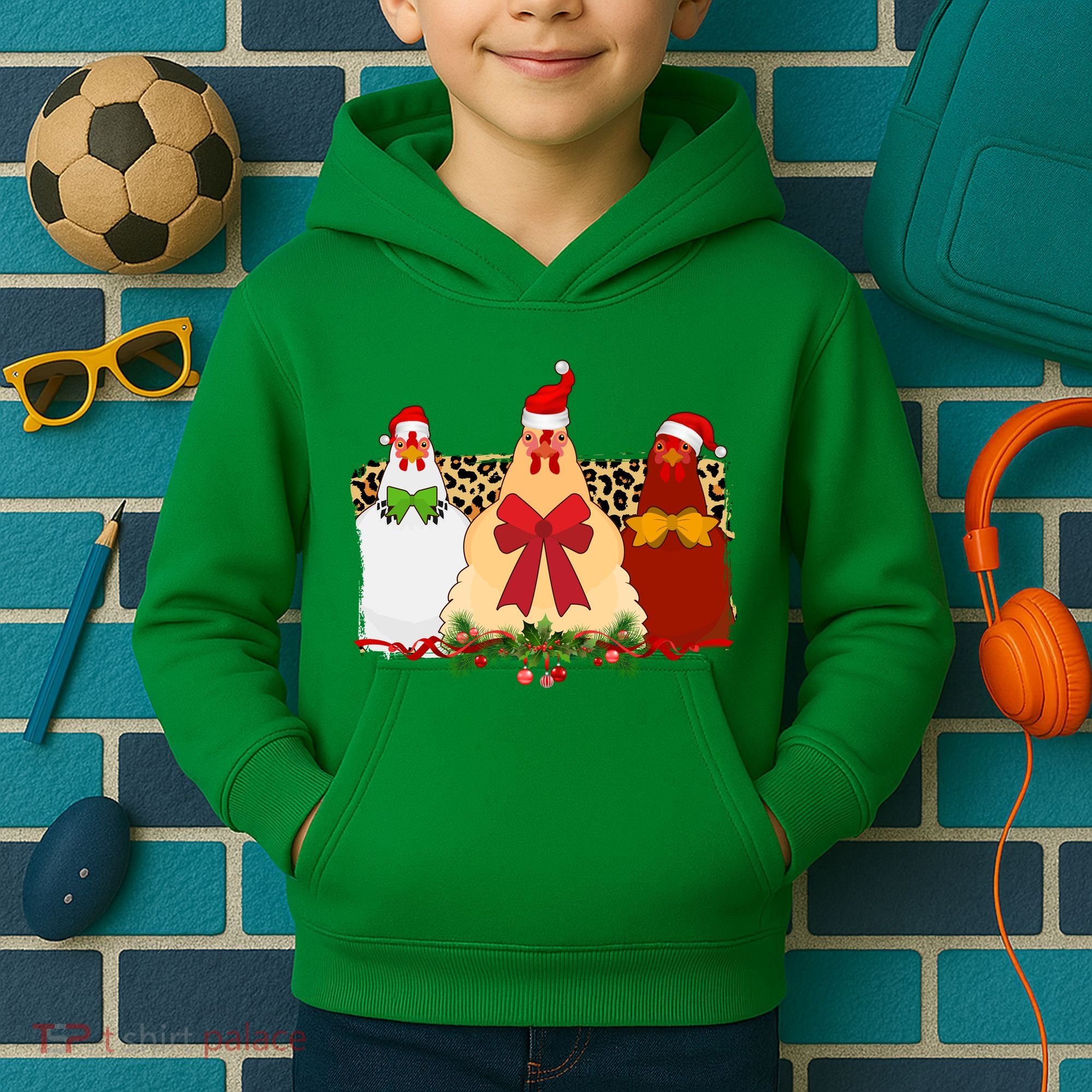 Funny Festive Christmas Chickens Kids Hoodie