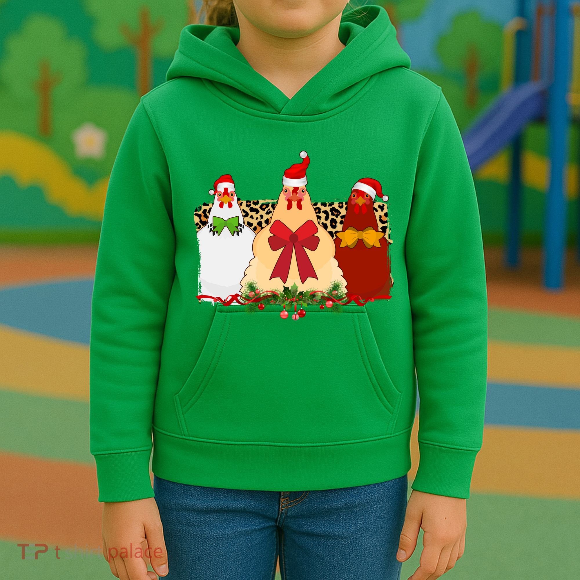 Funny Festive Christmas Chickens Kids Hoodie