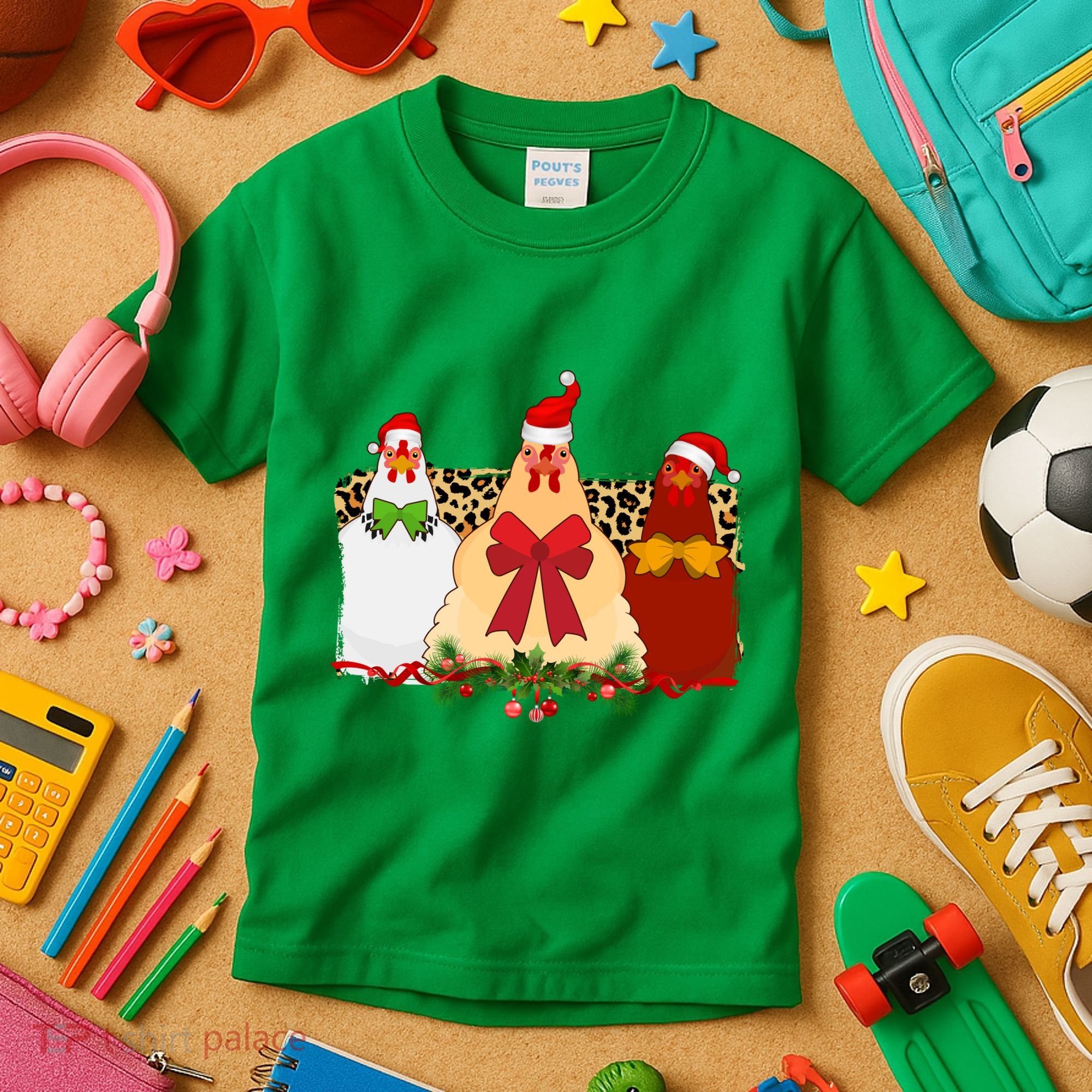 Funny Festive Christmas Chickens Kids T-Shirt