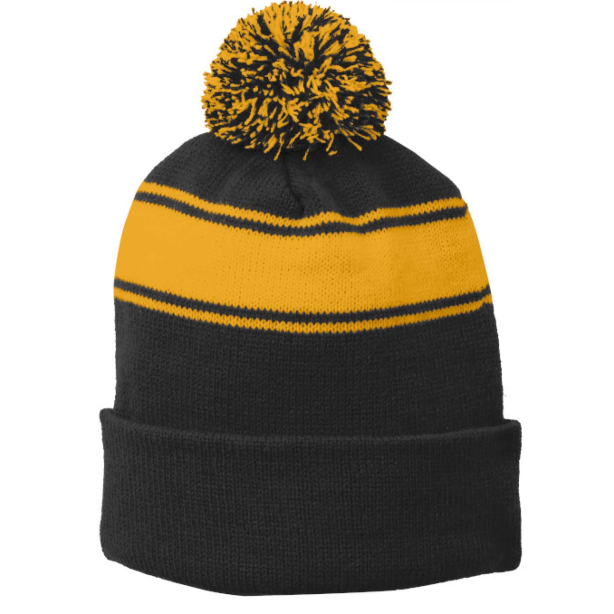 F-Caw-F Stripe Pom Pom Beanie