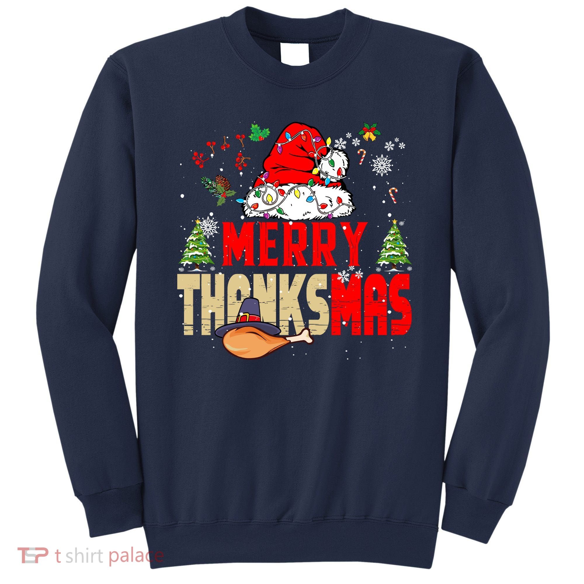 Funny Family Christmas Merry Thanksmas Cute Xmas Holiday Sweatshirt