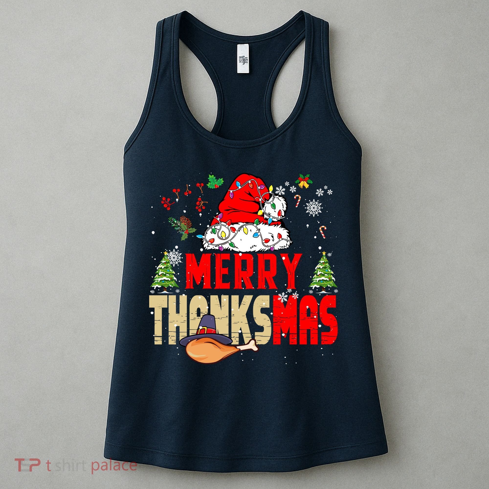 Funny Family Christmas Merry Thanksmas Cute Xmas Holiday Women's Tank Top
