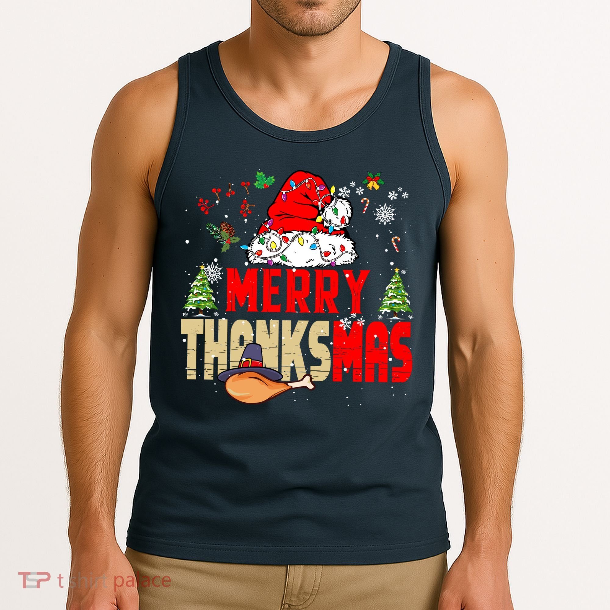 Funny Family Christmas Merry Thanksmas Cute Xmas Holiday Tank Top