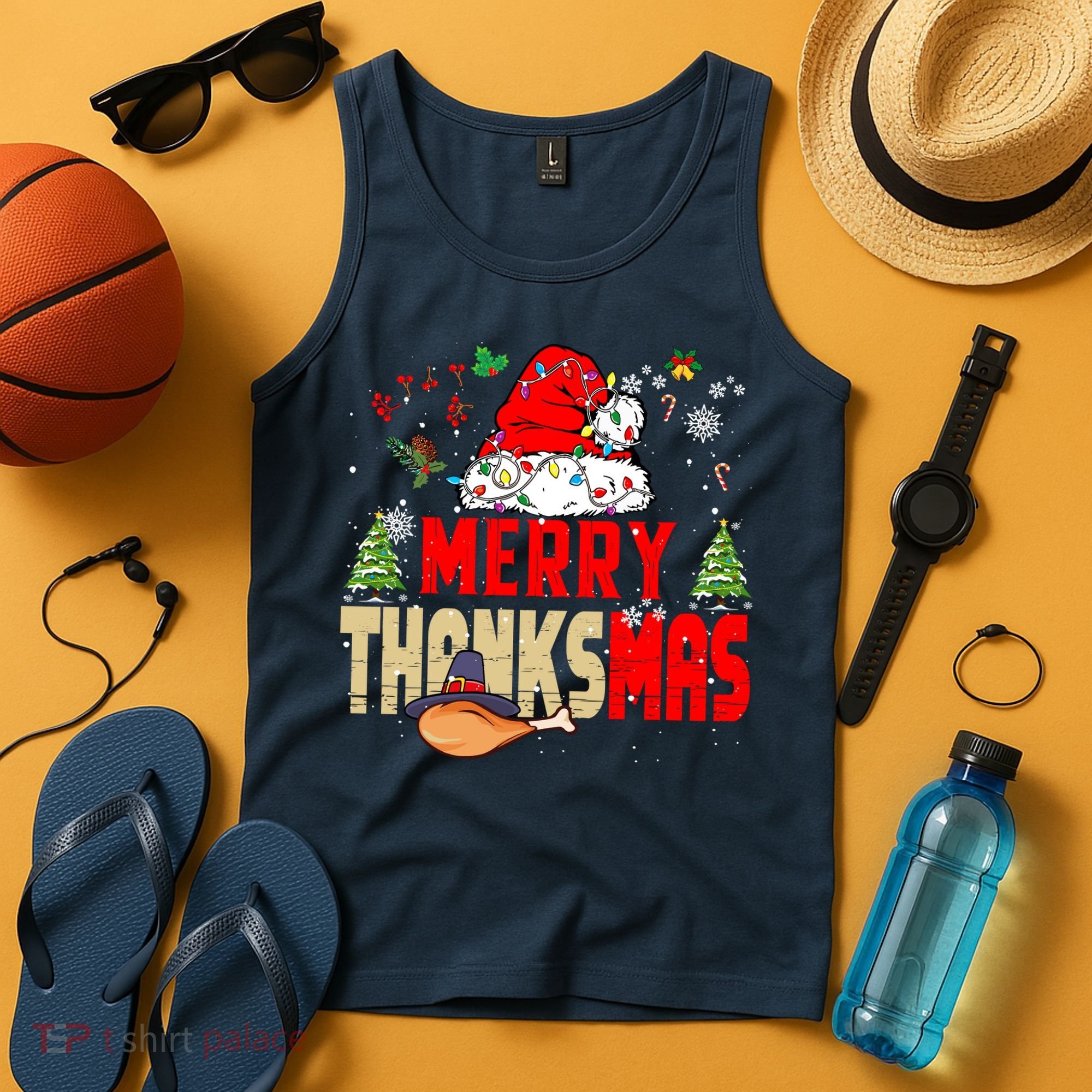 Funny Family Christmas Merry Thanksmas Cute Xmas Holiday Tank Top