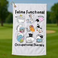 Feline Fun Cat Functional Occupational Therapy OT Therapist  Golf Towel thumb 1
