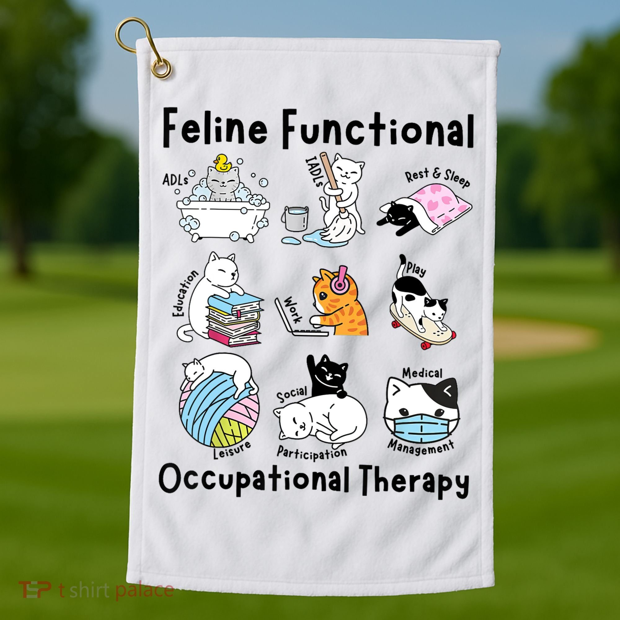 Feline Fun Cat Functional Occupational Therapy OT Therapist  Golf Towel