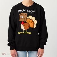 Funny Fake Cat Meow Turkey Thanksgiving Cat Love Fall Y'All Women's Sweatshirt thumb 0