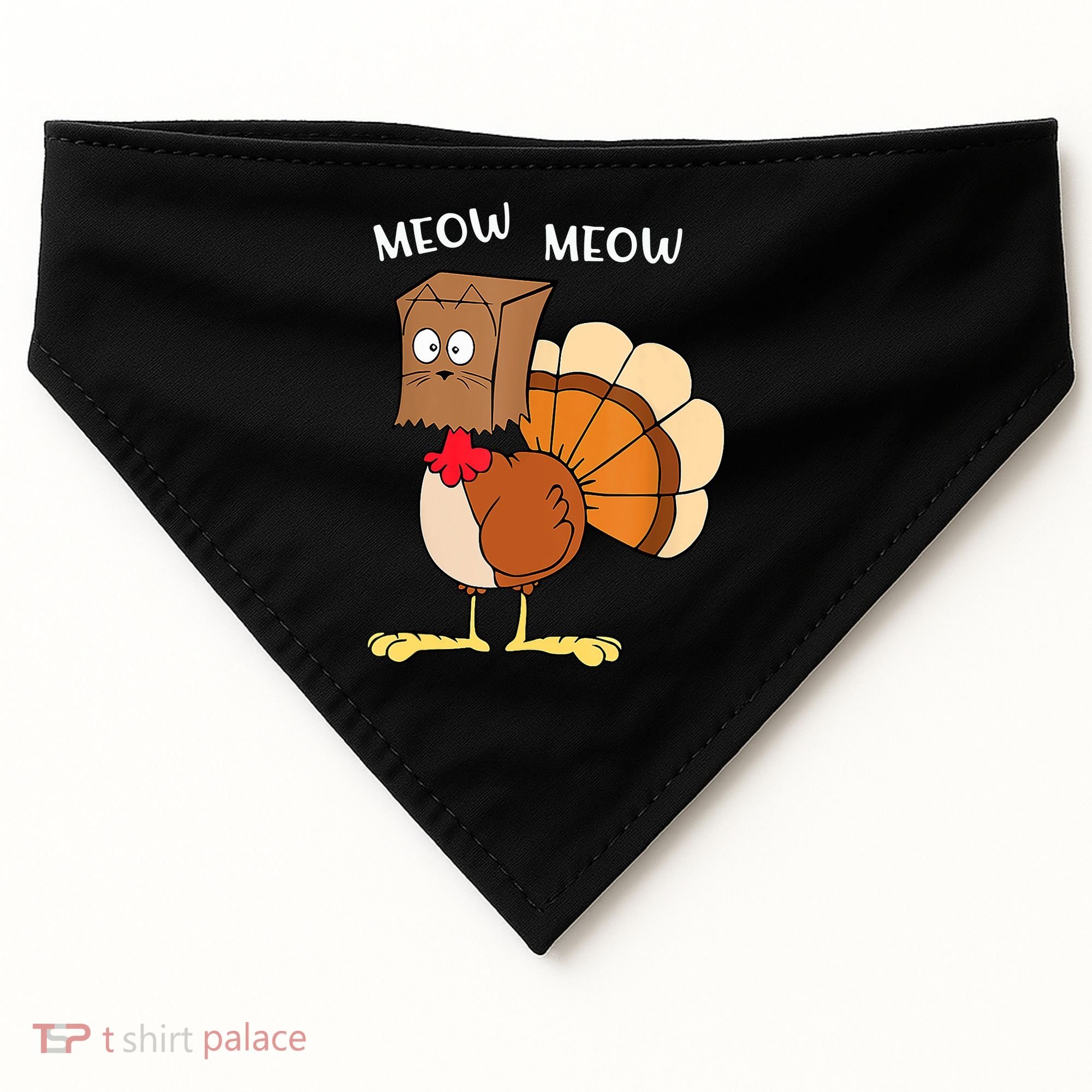 Funny Fake Cat Meow Turkey Thanksgiving Cat Love Fall Y'All USA-Made Doggie Bandana