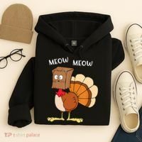 Funny Fake Cat Meow Turkey Thanksgiving Cat Love Fall Y'All Hoodie thumb 4