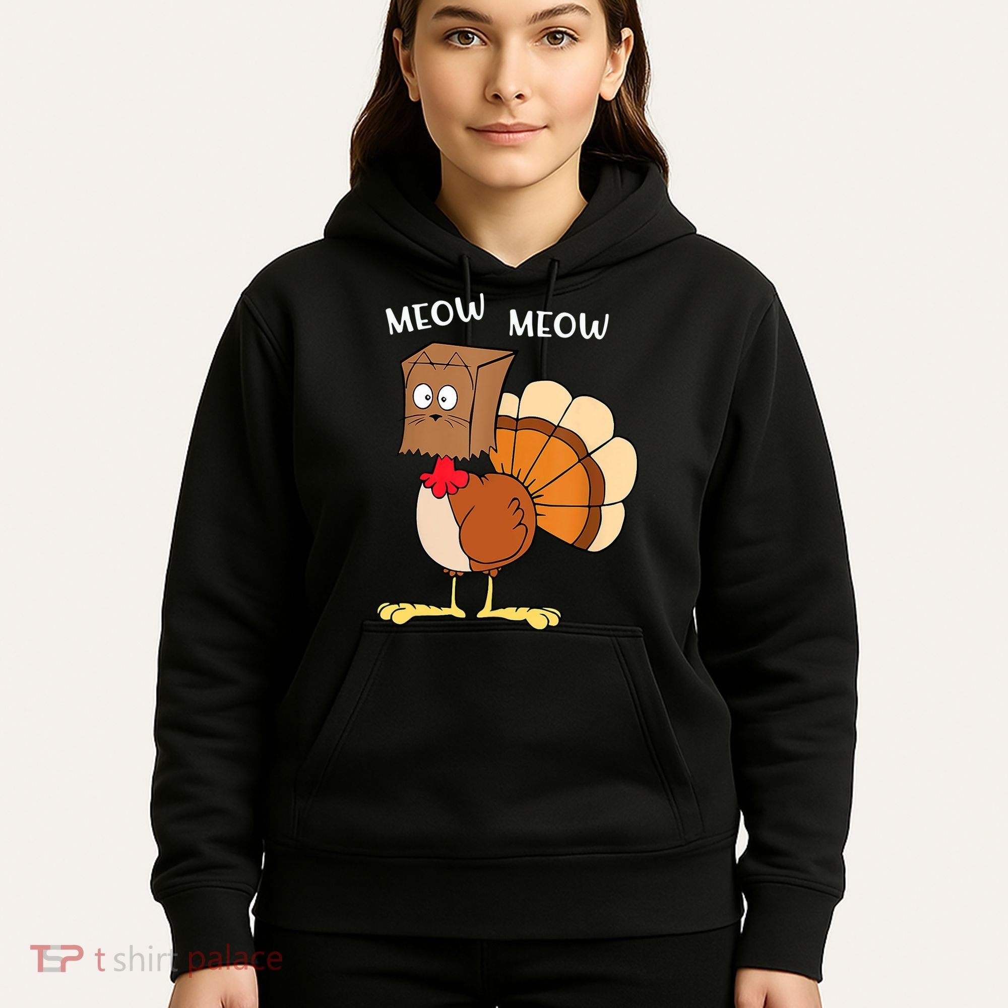 Funny Fake Cat Meow Turkey Thanksgiving Cat Love Fall Y'All Hoodie