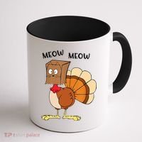 Funny Fake Cat Meow Turkey Thanksgiving Cat Love Fall Y'All Coffee Mug thumb 1