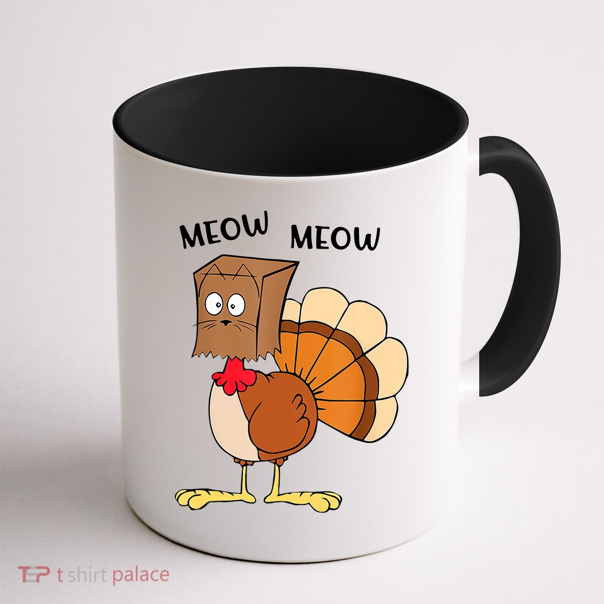 Funny Fake Cat Meow Turkey Thanksgiving Cat Love Fall Y'All Coffee Mug