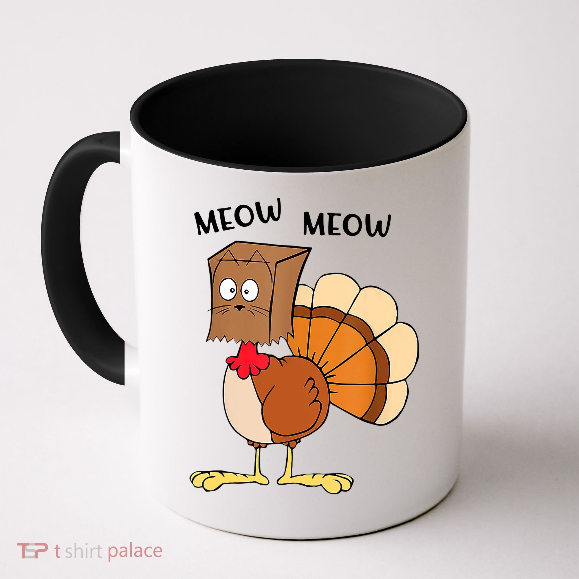 Funny Fake Cat Meow Turkey Thanksgiving Cat Love Fall Y'All Coffee Mug
